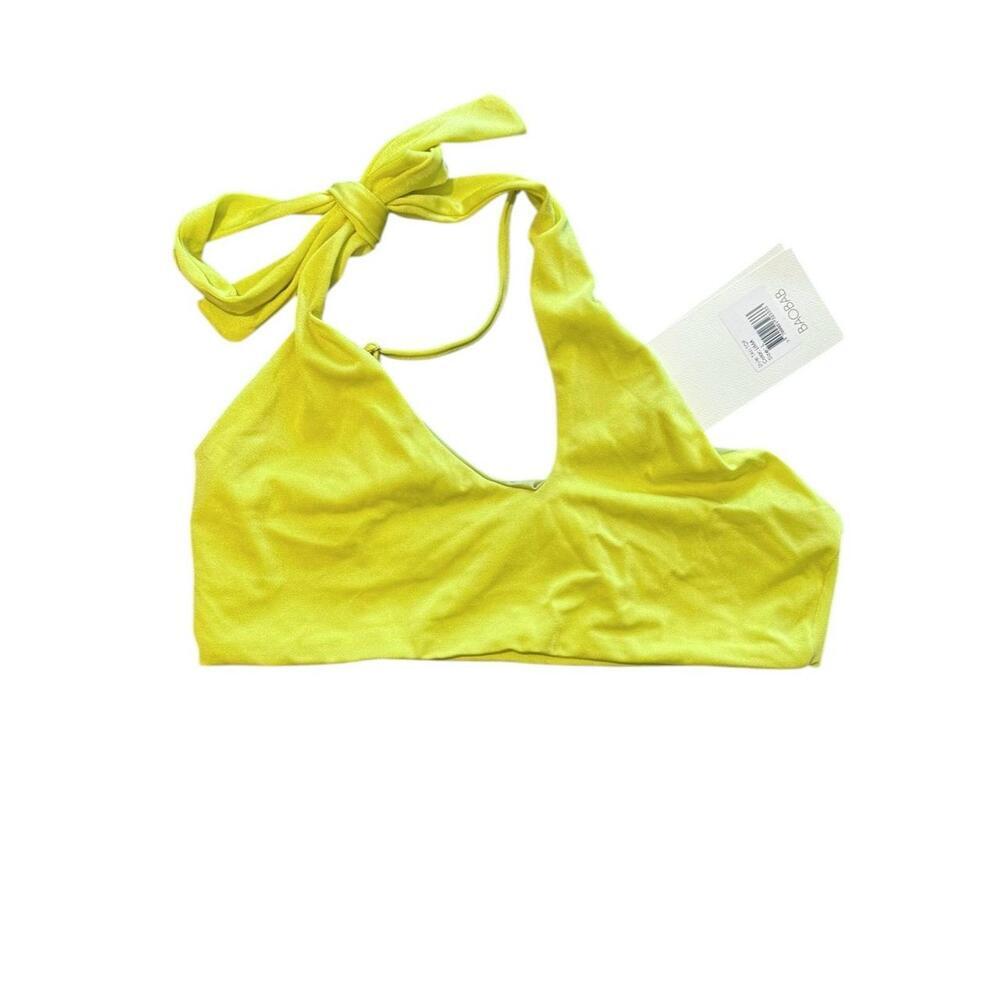 NWT BAOBAB Taki Asymmetric Lime Bikini Top Tie Neck Halter Women’s Size Large